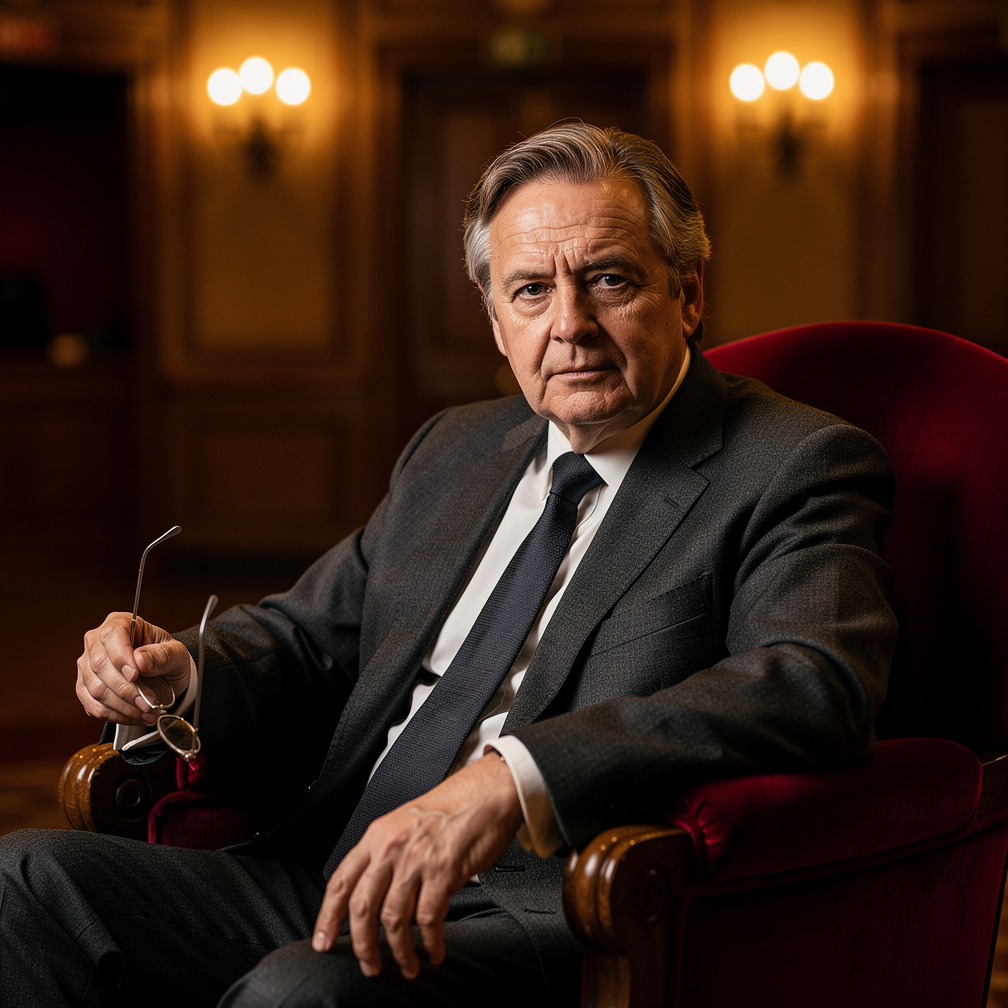 Portret van een gerenommeerde Nederlandse acteur in een theaterstoel